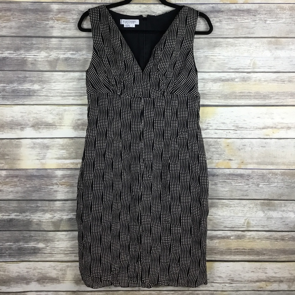 Kay Unger Black & White Polka Dot Sheath Dress